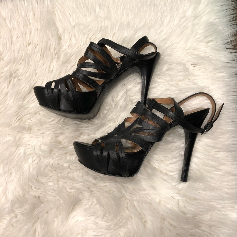 GUESS Strappy Black Leather Heels